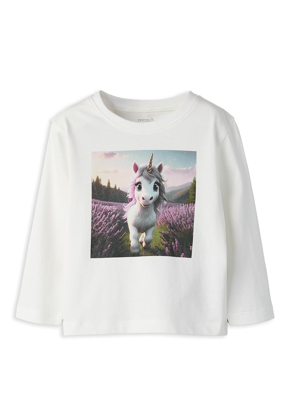 Name It Mini Girl Votea Unicorn Long Sleeve Top, Off White