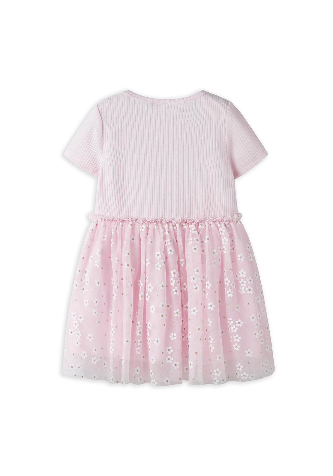 Name It Mini Girl Floral Tulle Short Sleeve Dress, Pink