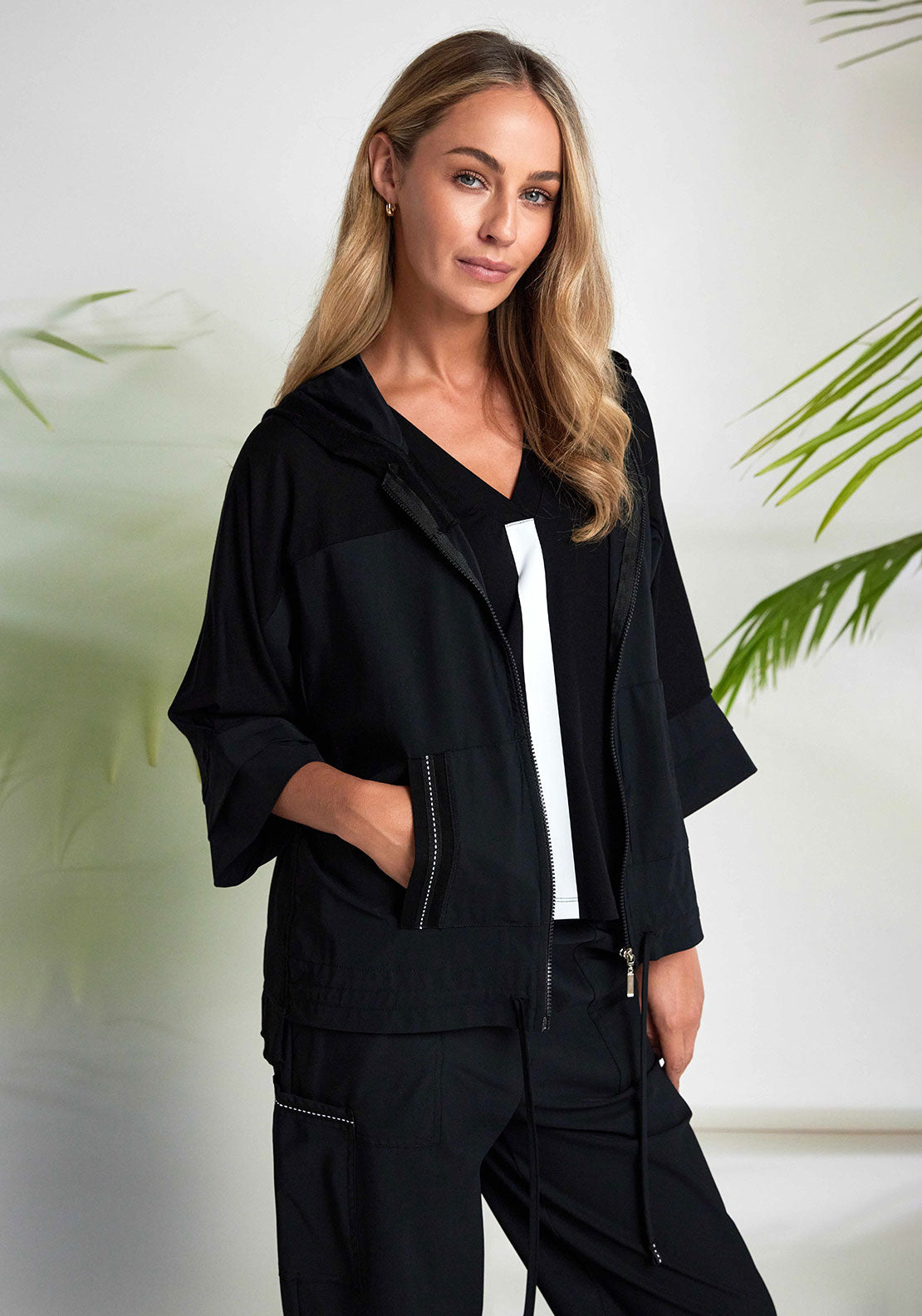 Naya Drawstring Hem Hooded Jacket, Black