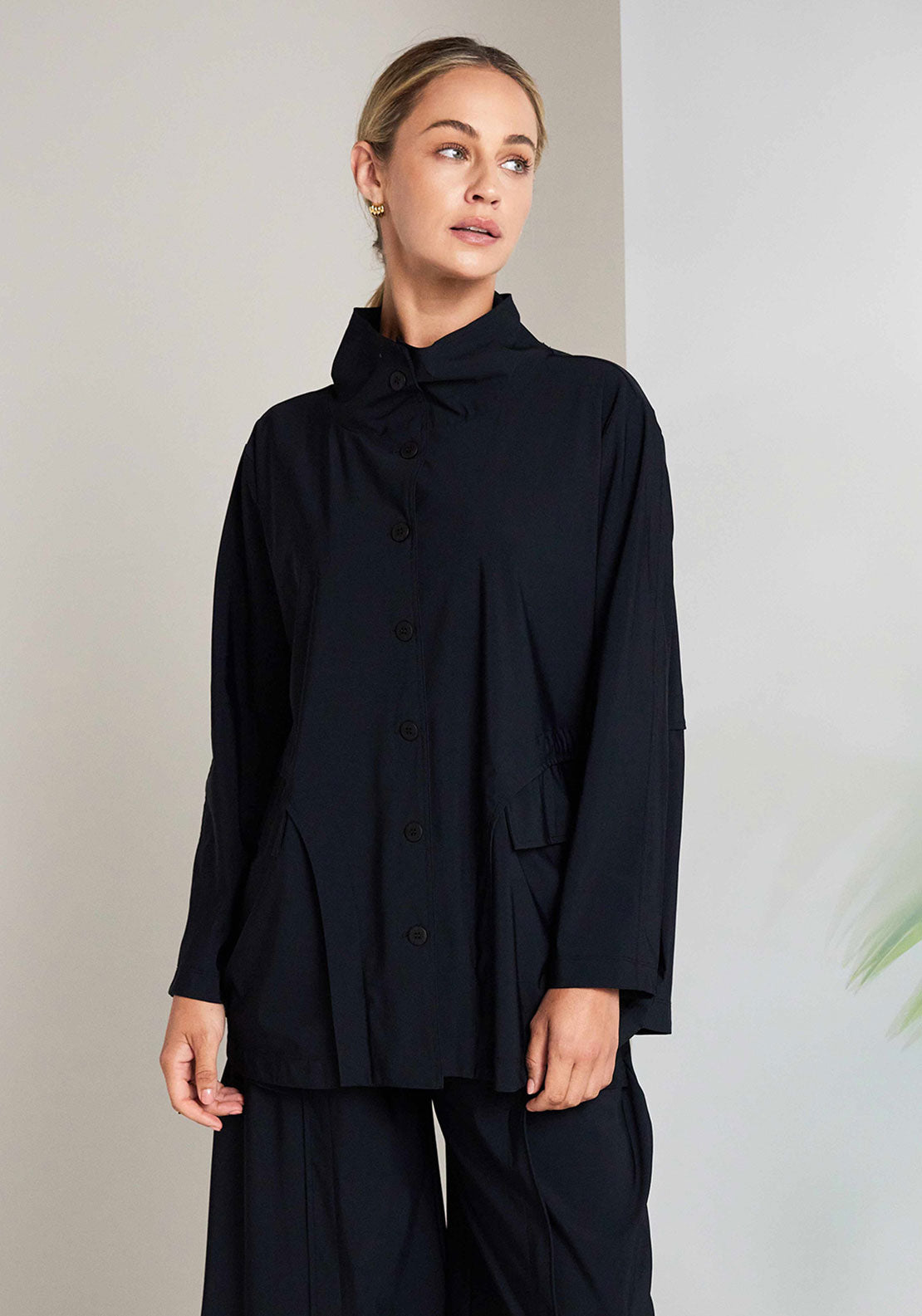 Naya Button Detail Dip Hem Jacket, Black