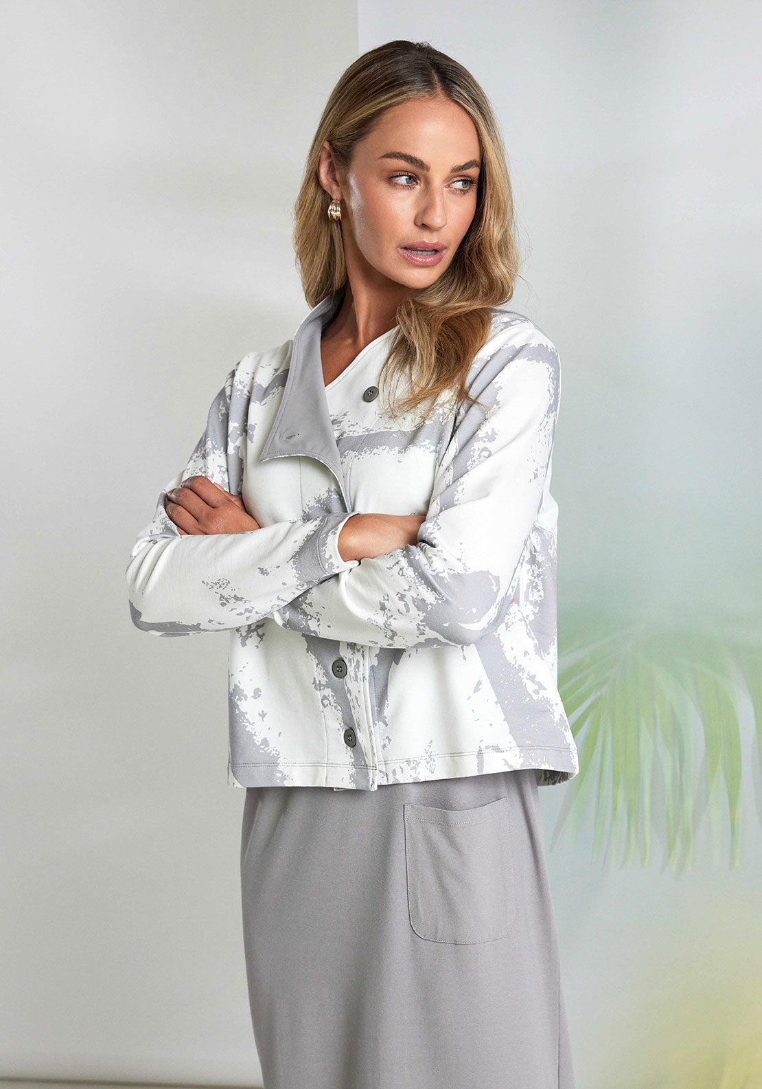 Naya Graphic Print Button Jacket, Off White