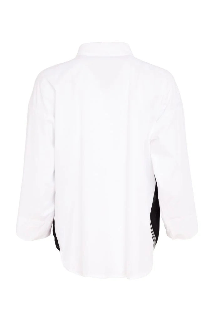 Naya Stripe Detail Cropped Sleeve Shirt, White