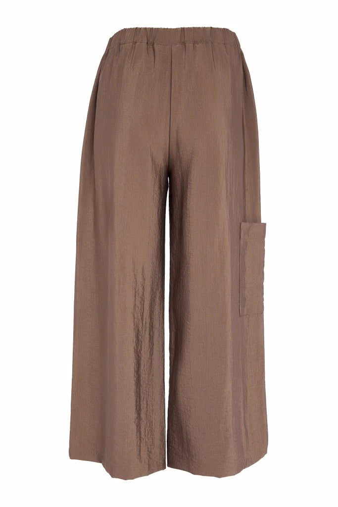 Naya Wide Leg Pocket Detail Ankle Trousers, Brown