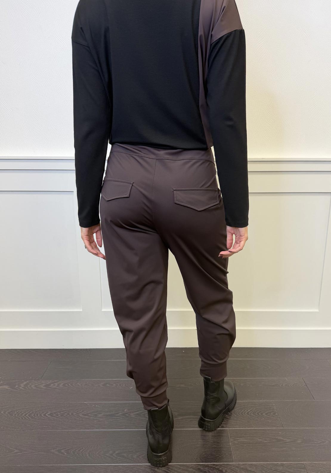 Naya Contrast Panel Pocket Detail Top, Black & Brown