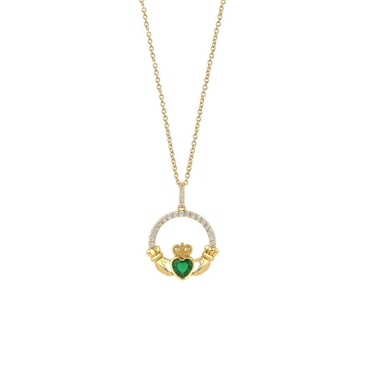 Newbridge Claddagh Pendant Necklace, Gold & Emerald Green