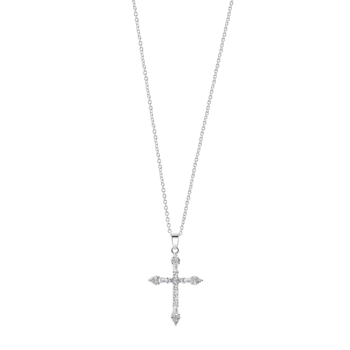 Newbridge CZ Cross Pendant Necklace, Silver