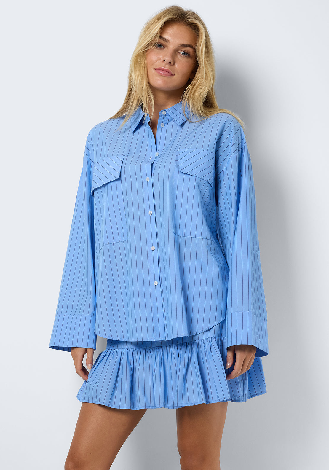 Noisy May Freja Pinstripe Shirt, Blue