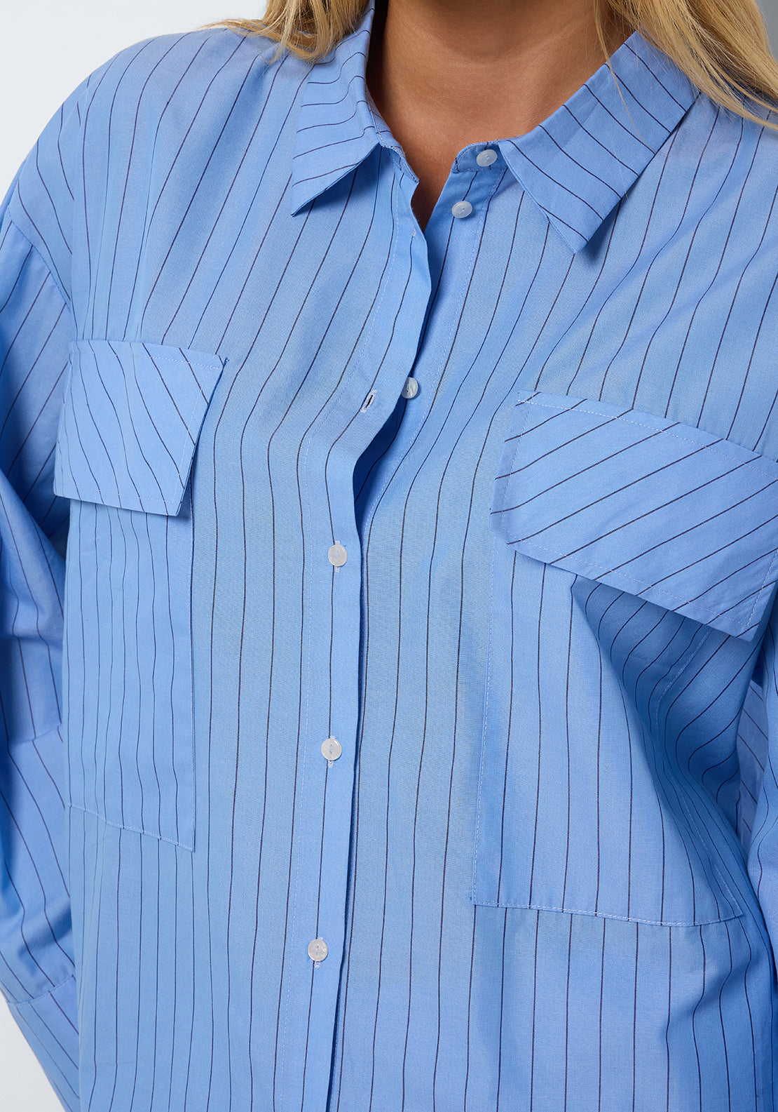 Noisy May Freja Pinstripe Shirt, Blue