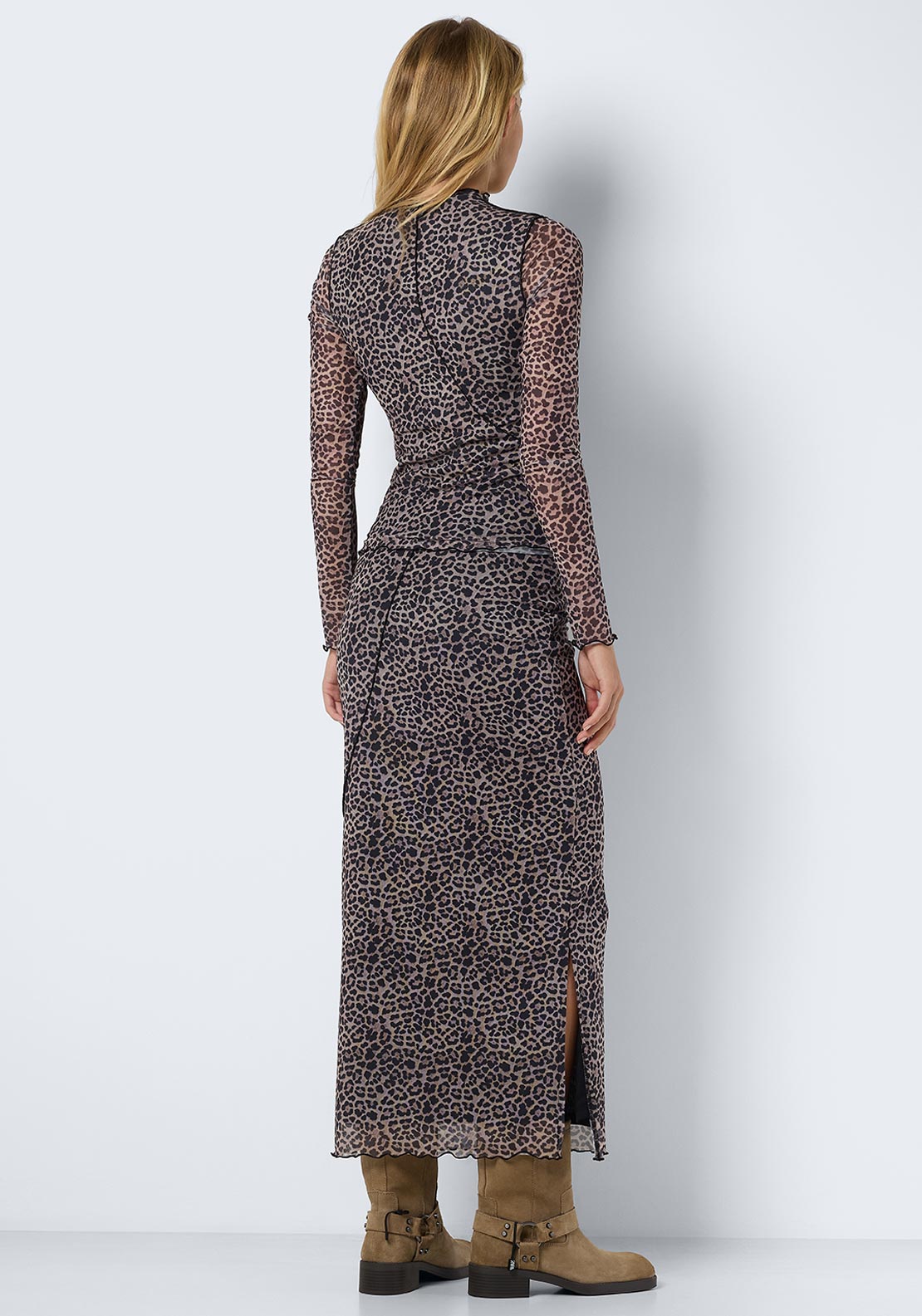 Noisy May Steffi Mesh Leopard Print Skirt, Beige
