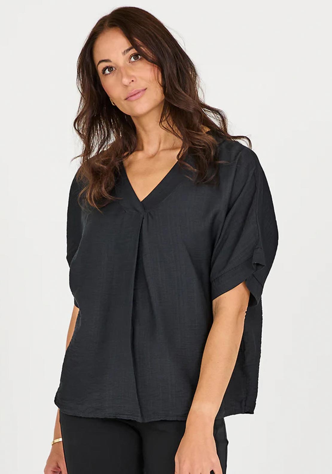 Nu Denmark Oversized Asymmetric V-Neck Blouse, Black