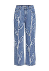 Object Fray Leaf Design Straight Leg Jeans, Medium Blue Denim