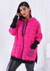 Ora Contrast Cuff Quilted Jacket, Black & Pink