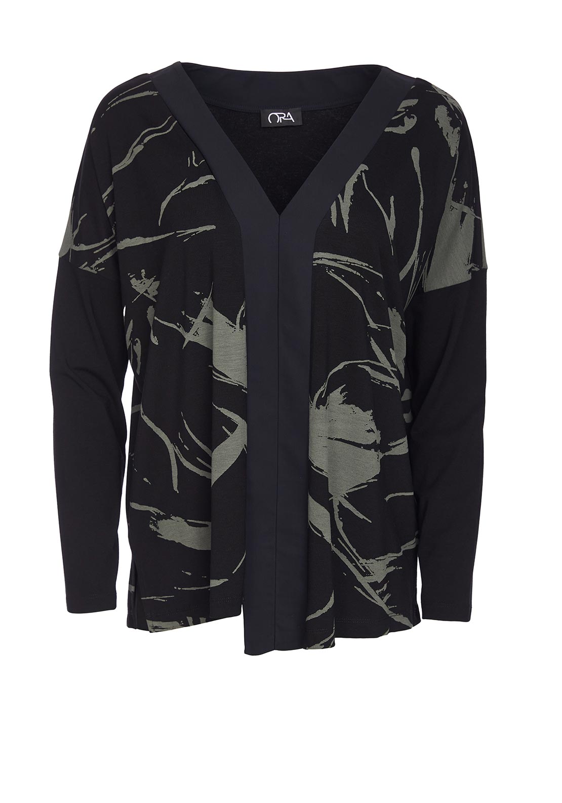 Ora V-Neck Molten Long Sleeve Top, Black