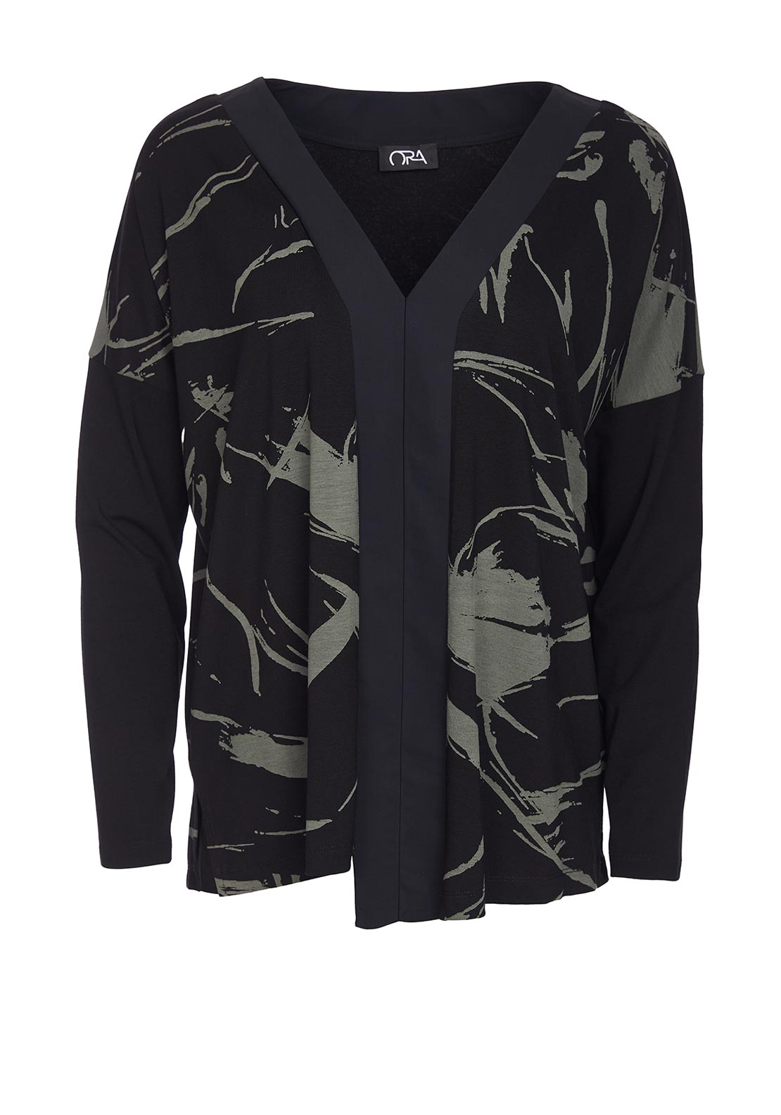 Ora V-Neck Molten Long Sleeve Top, Black