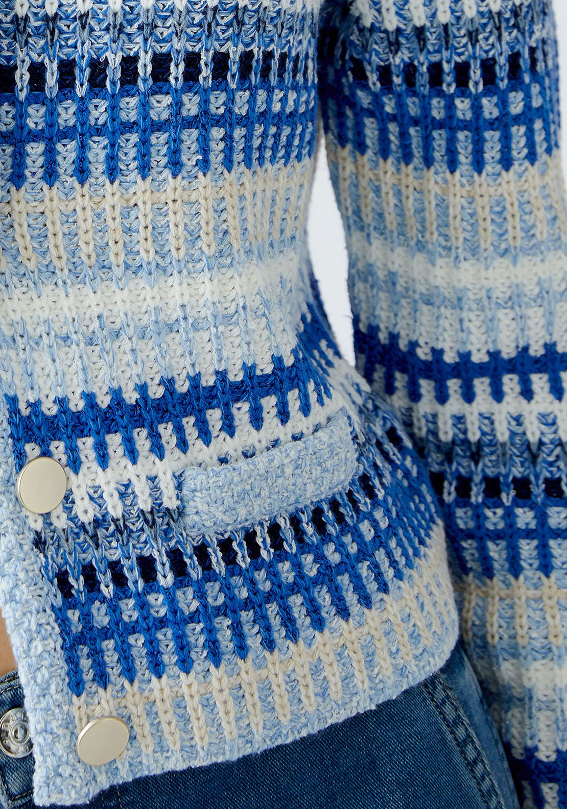 Oui Striped Knit Cardigan, Light Blue