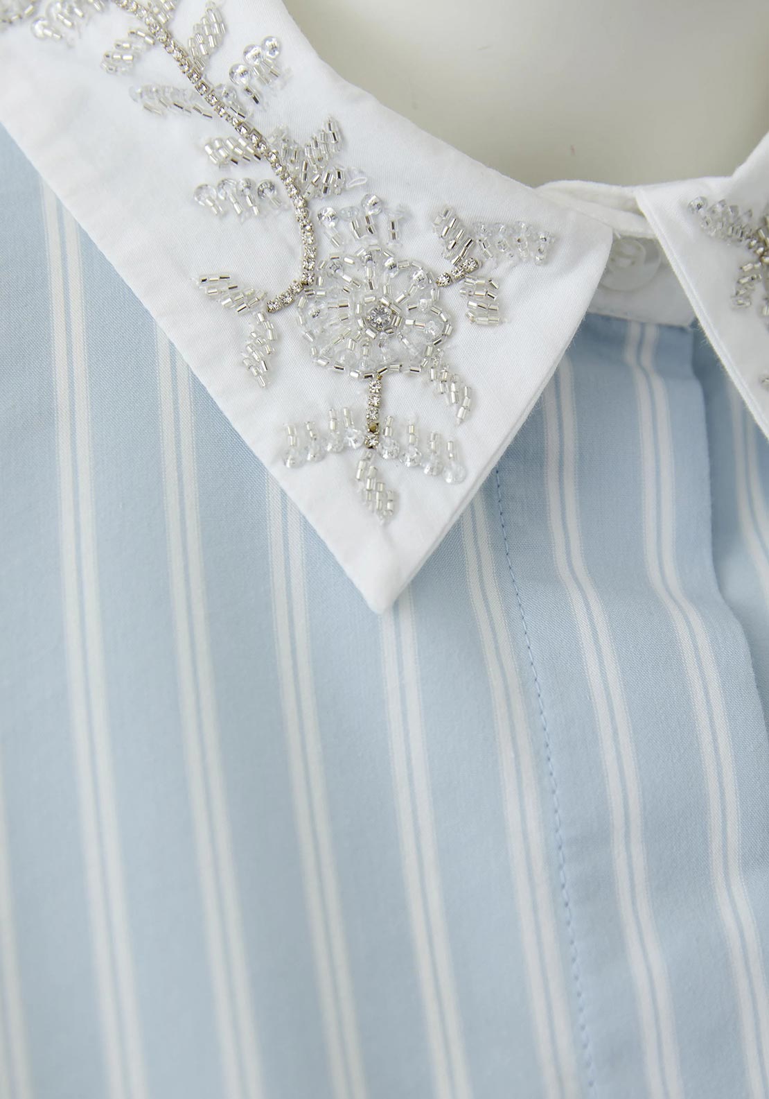 Oui Collar With Detail Striped Blouse, Blue