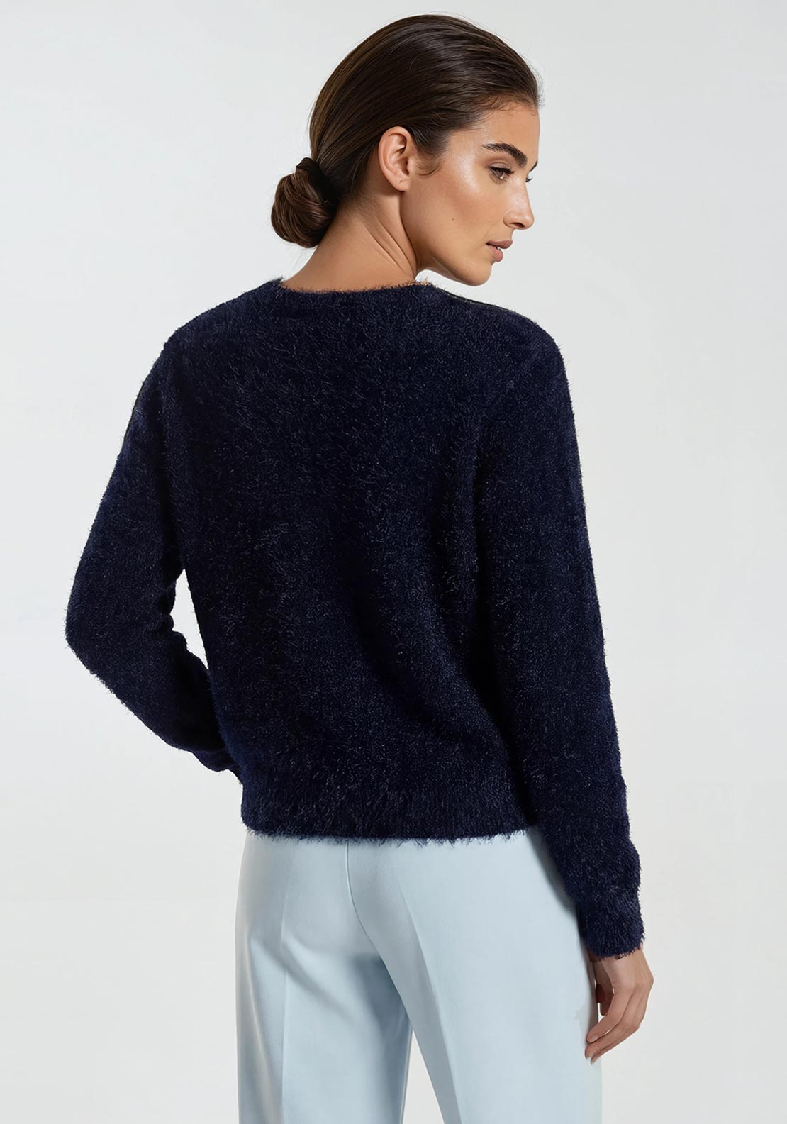 Oui Textured Button Up Cardigan, Navy