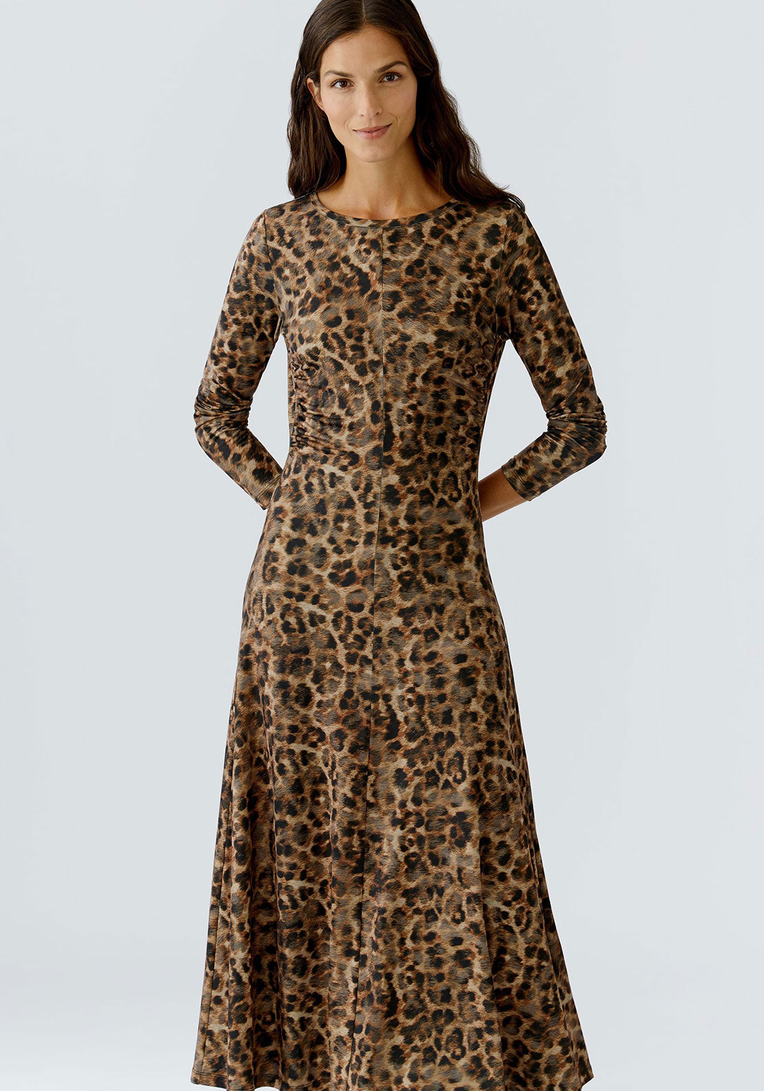 aline maxi dress Oui Leopard Long Sleeves Aline Maxi Dress, Tan