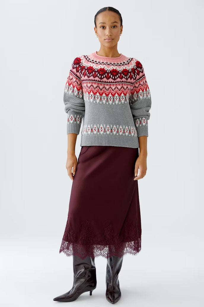 OUI Bright Norwegian Pullover Jumper, Red