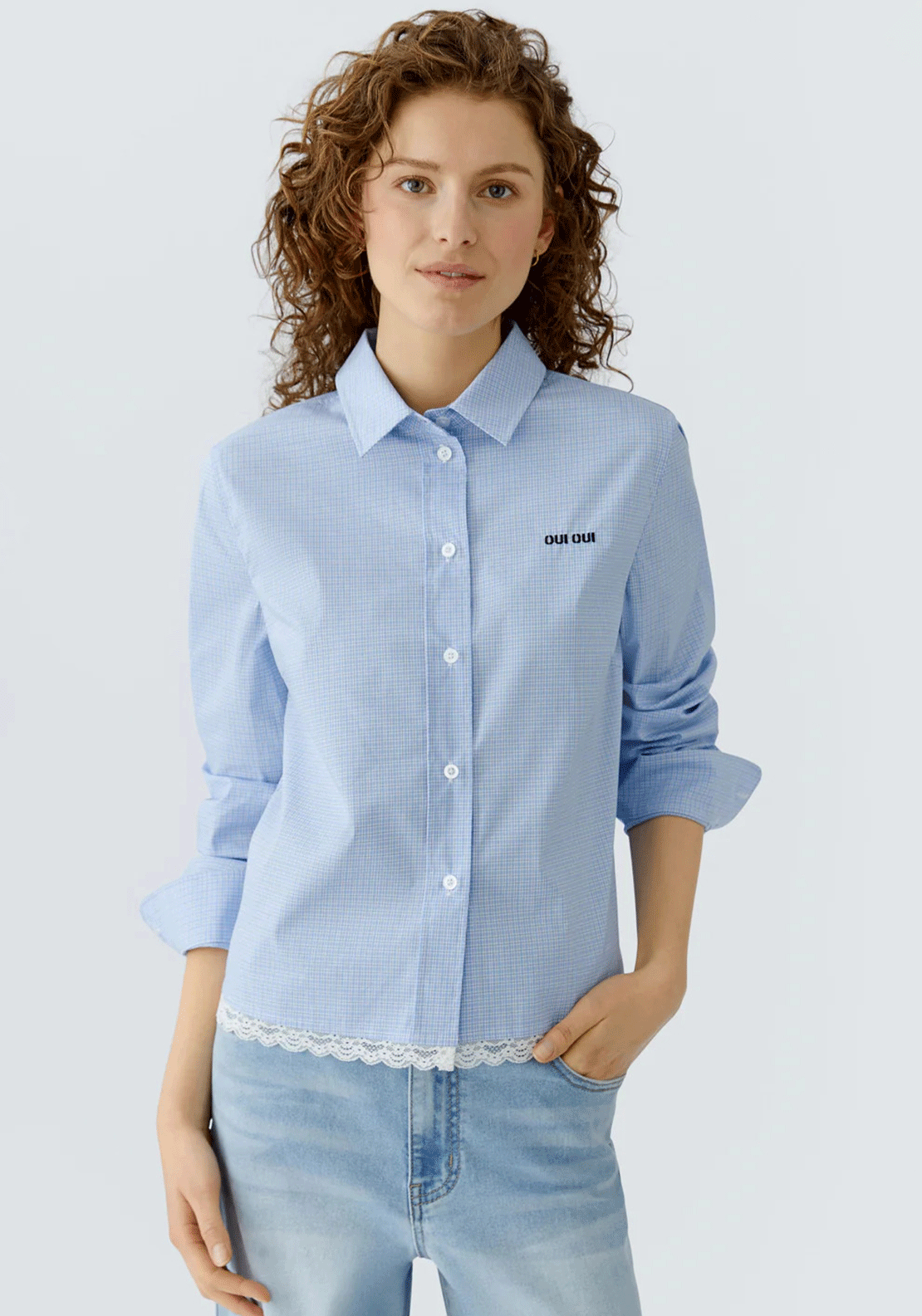 Oui Button Up Checkered Shirt, Blue