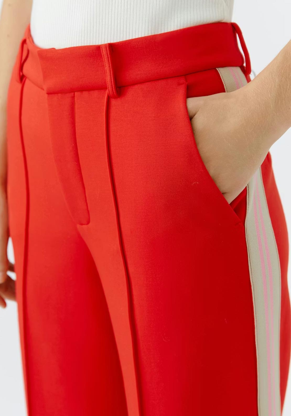 Oui Stripe Detail Wide Leg Trousers, Red