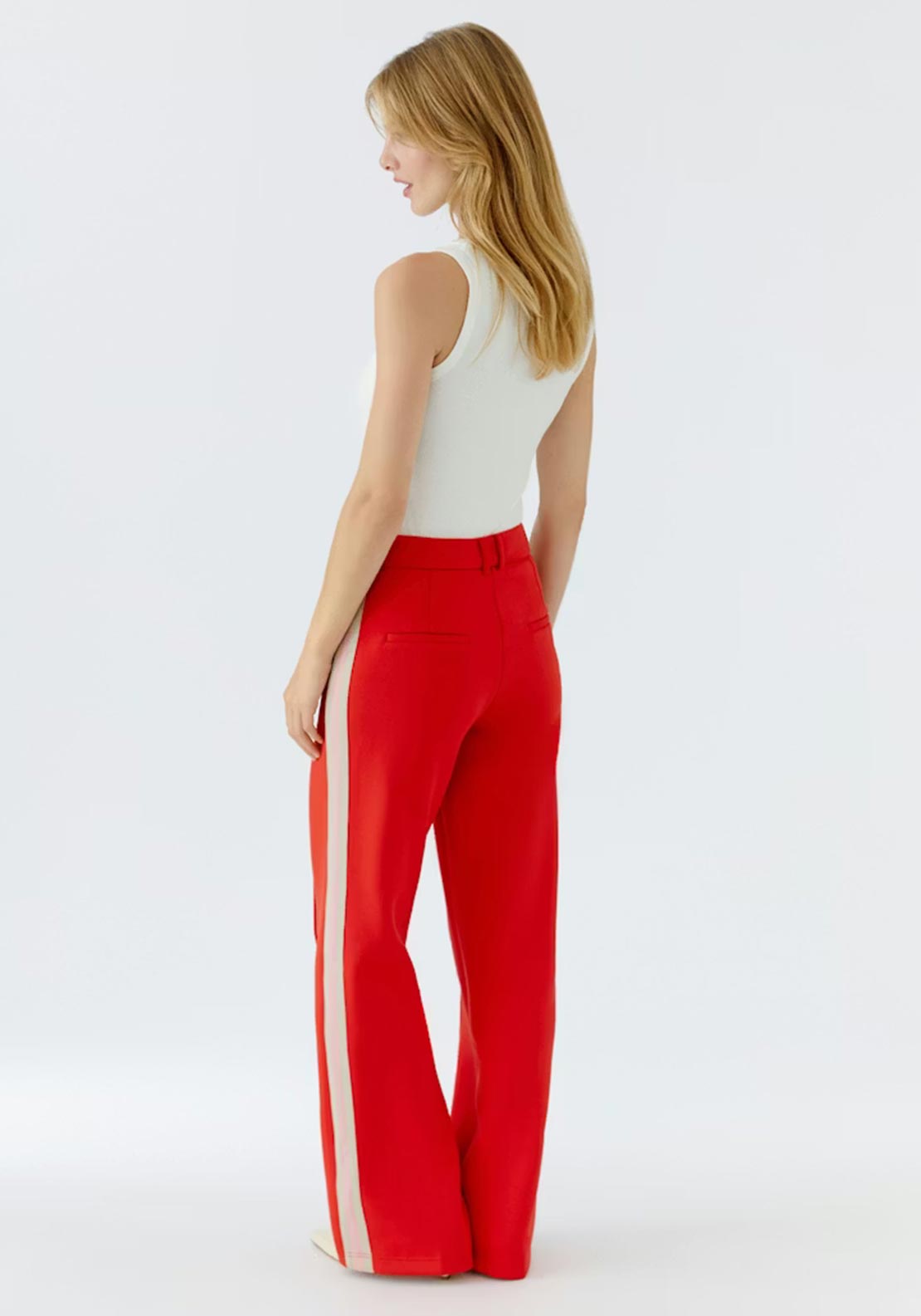 Oui Stripe Detail Wide Leg Trousers, Red