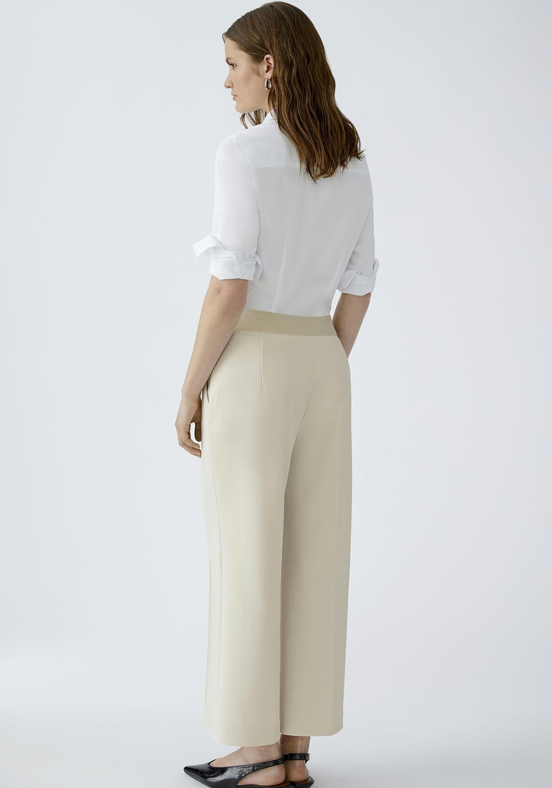Oui Neya Culotte Logo Waistband Trousers, Cream