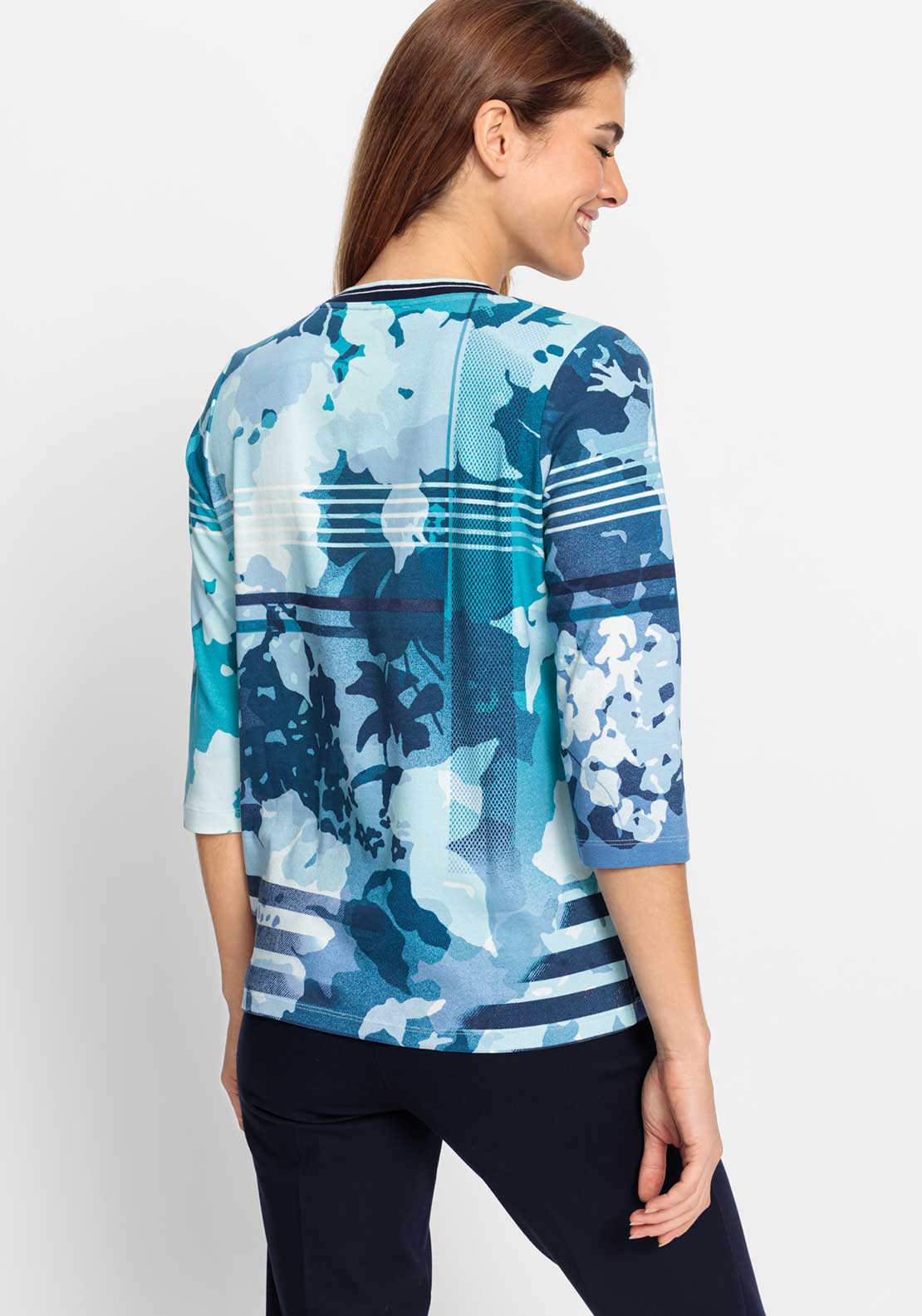 Olsen Hannah Floral Print Top, Blue