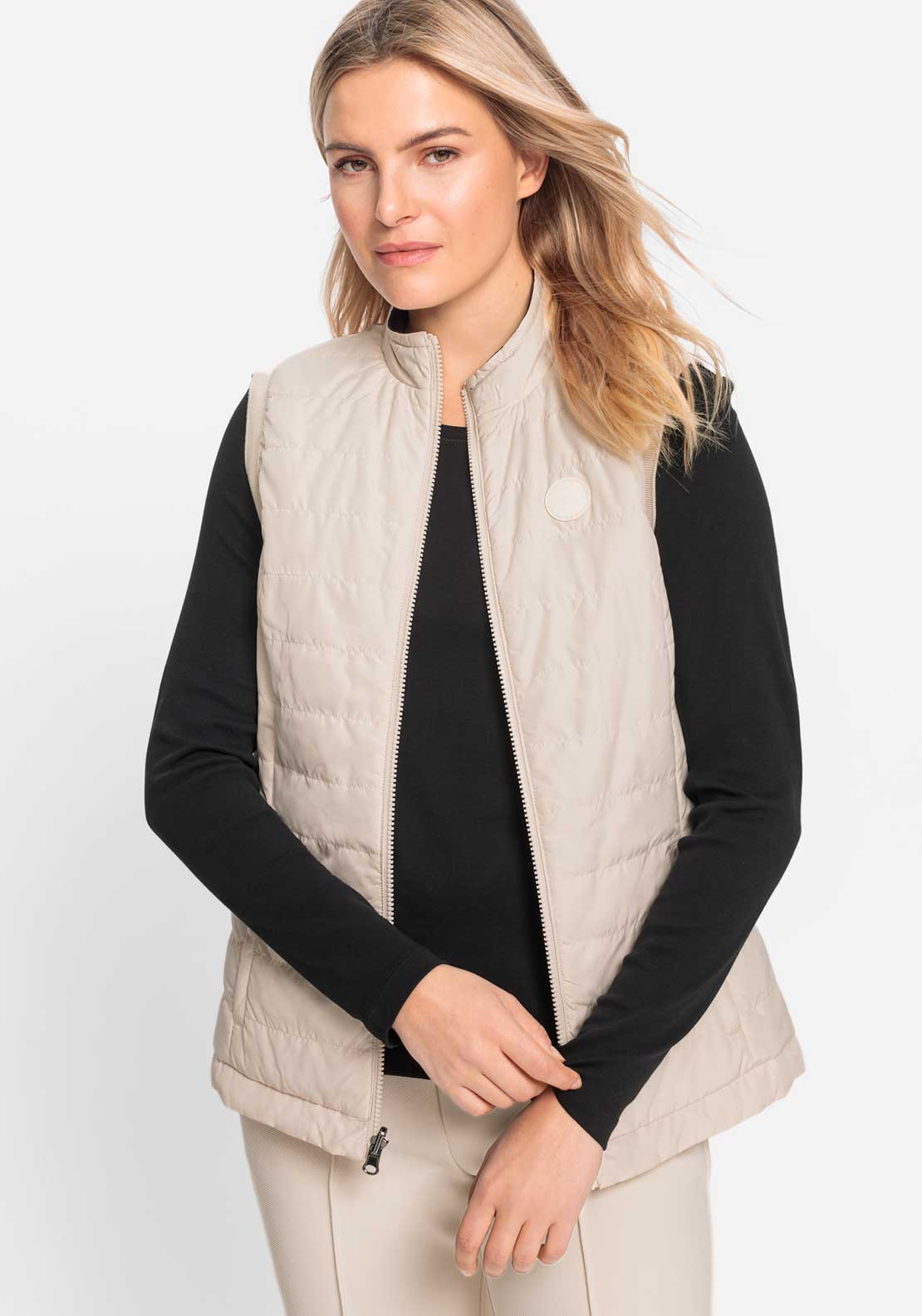 Olsen Padded Reversible Gilet, Black and Beige