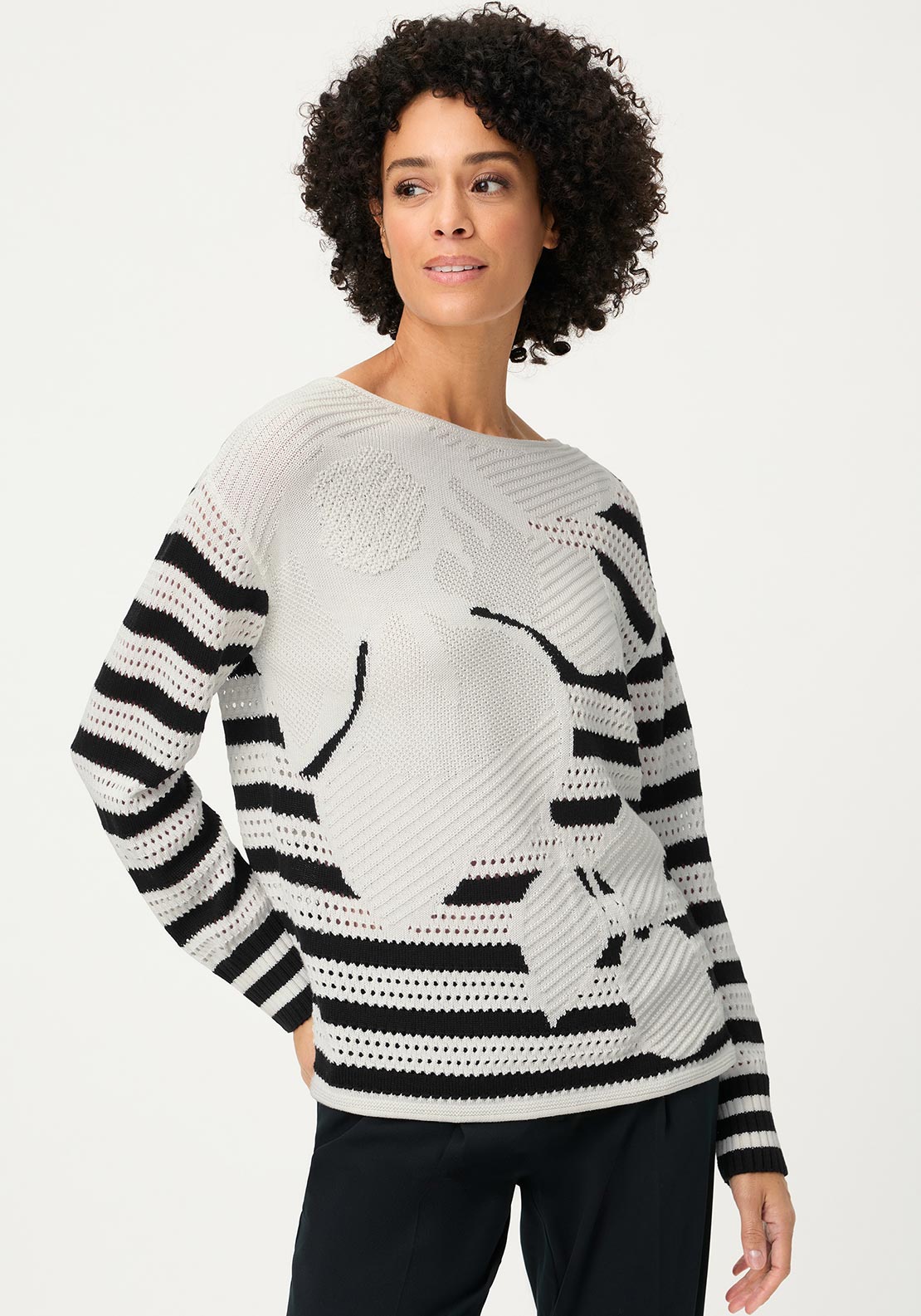 Olsen Wide Knit Striped Jumper, White