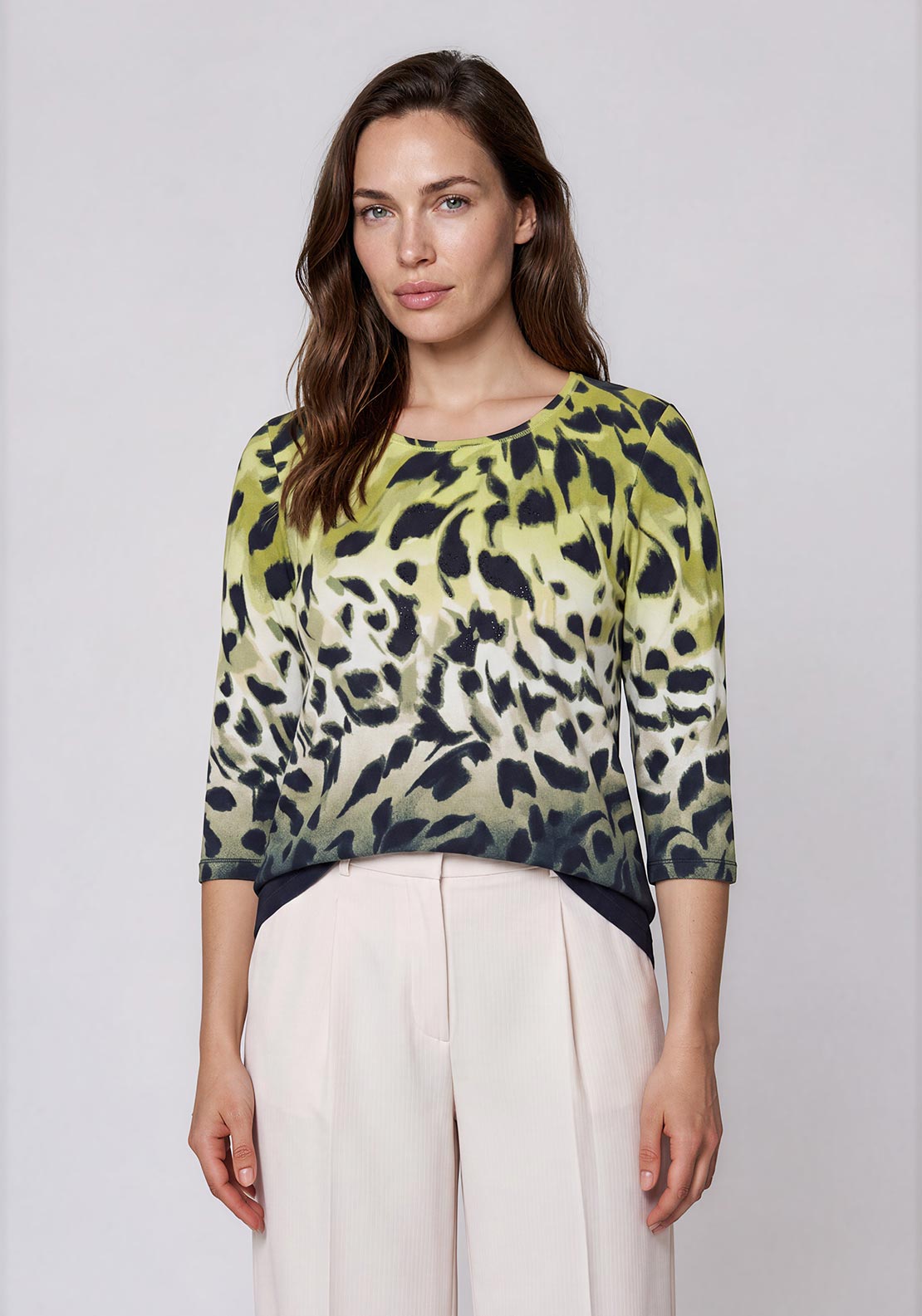 Olsen Animal Print Round Neck Top, Green Multi
