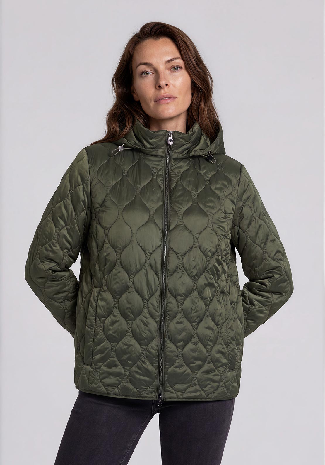Olsen Quilted Waterproof Rain Coat, Green