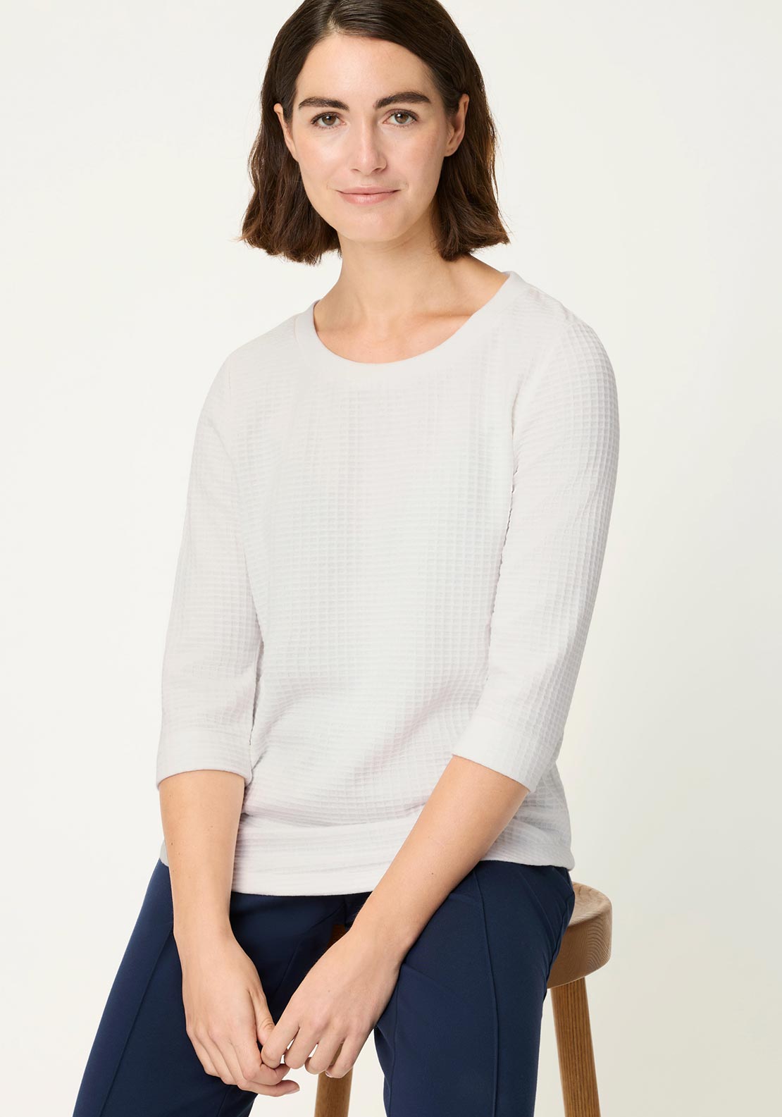 Olsen Hannah Waffle Cotton Top, White