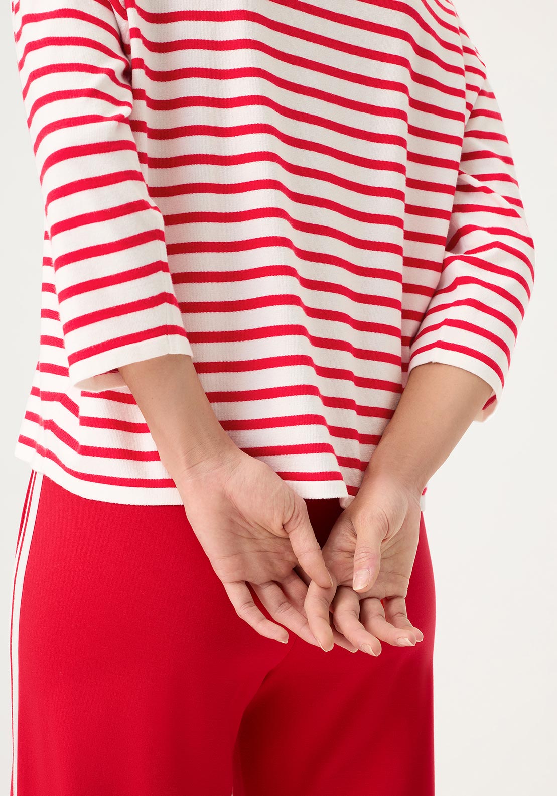 Olsen Striped Cropped Sleeve Top, White and Red