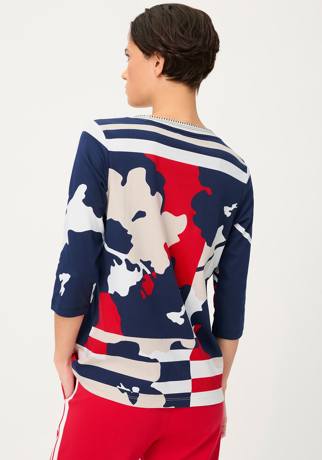 Olsen Abstract Panel Print Top, Navy Multi