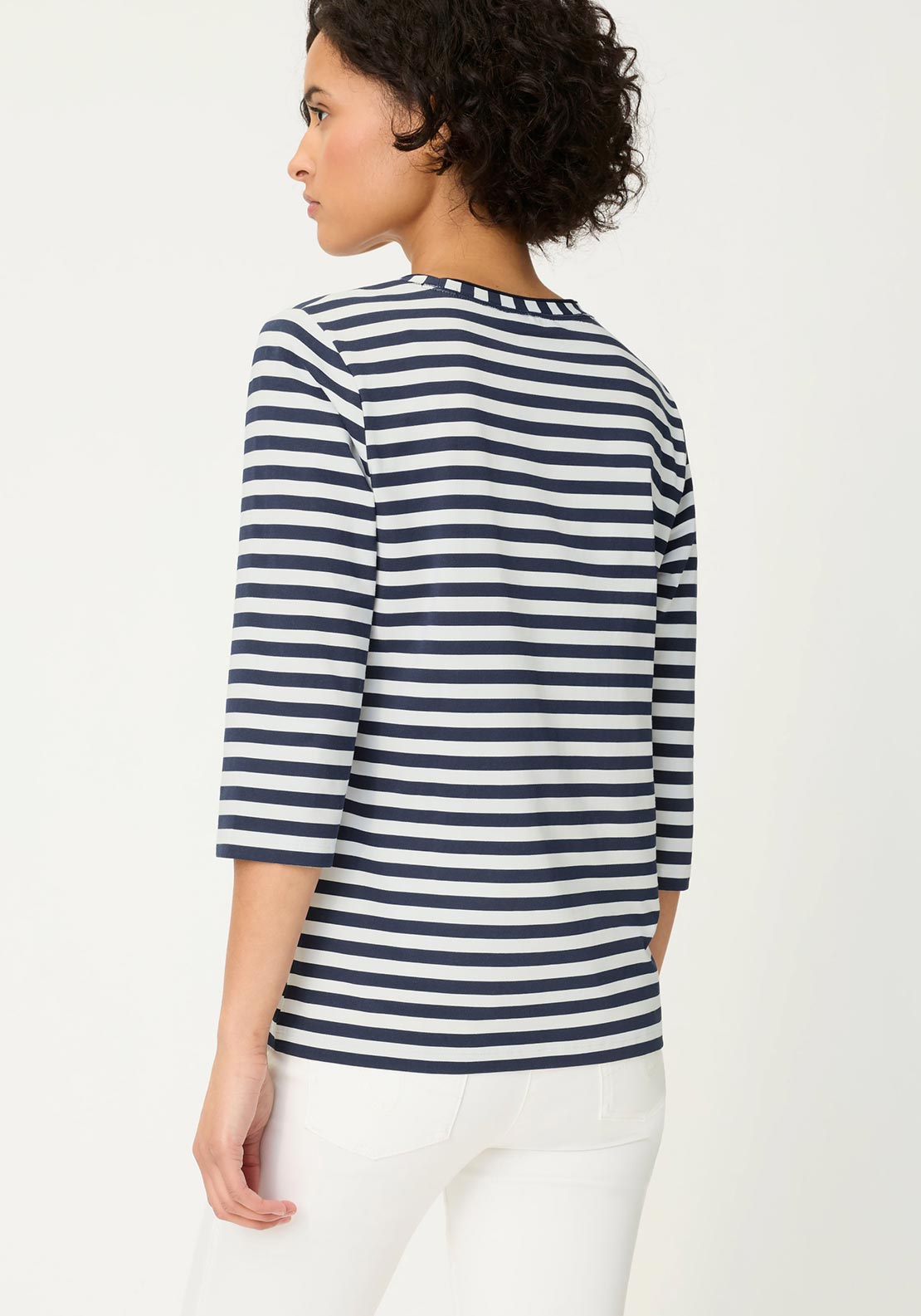 Olsen Floral Print Striped Top, Navy