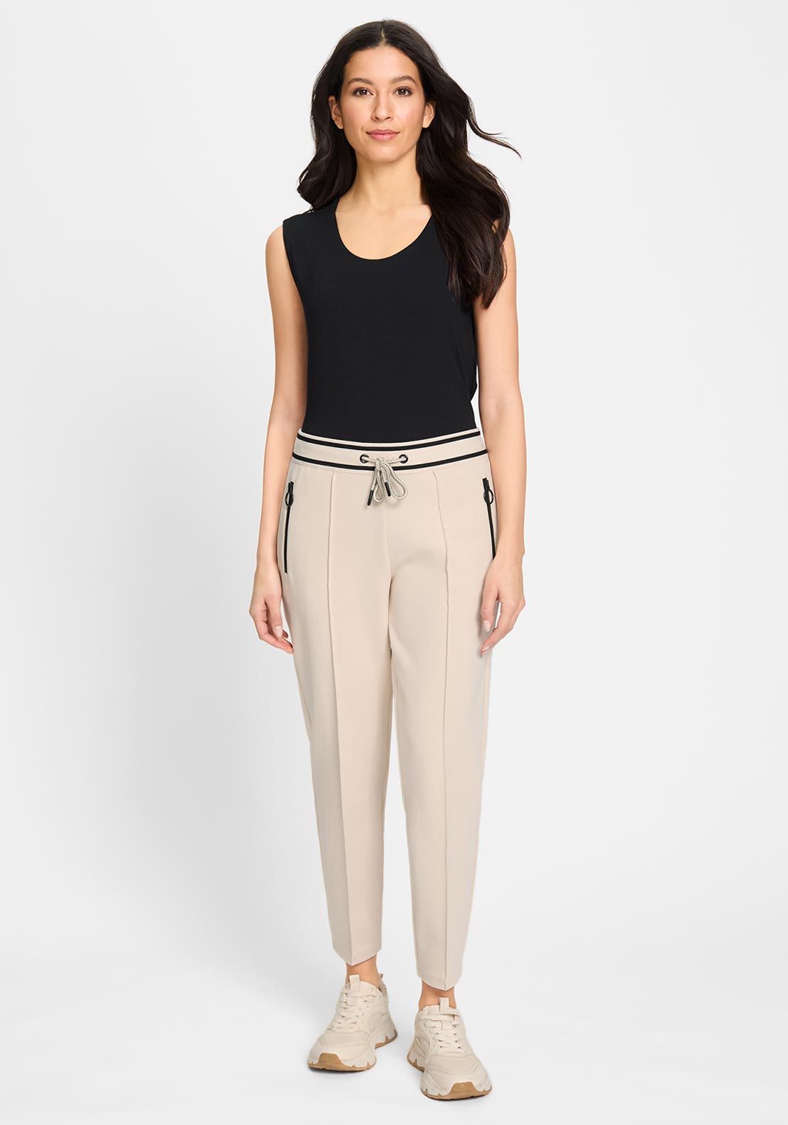 Olsen Lisa Slim Leg Joggers, Light Beige and Black