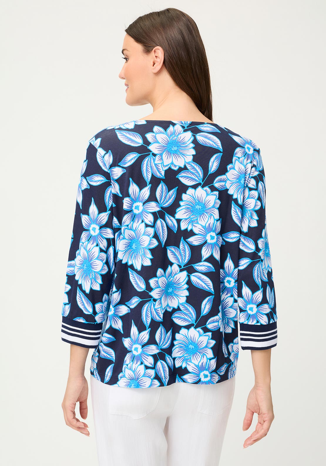 Olsen Floral Print with Pocket Detail Top, Blue Multi
