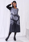 Ora Round Neck, Abstract Print Midi Dress, Black