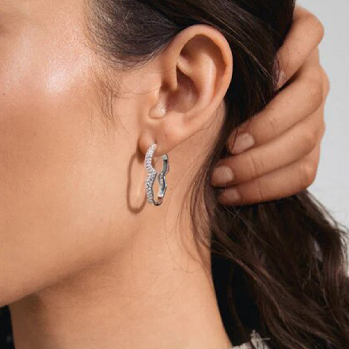 Pilgrim Connect CZ Wave Hoop Earrings, Silver