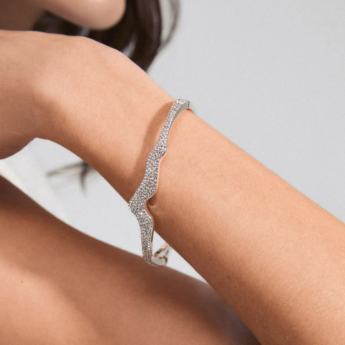 Pilgrim Connect Wave CZ Bangle, Silver