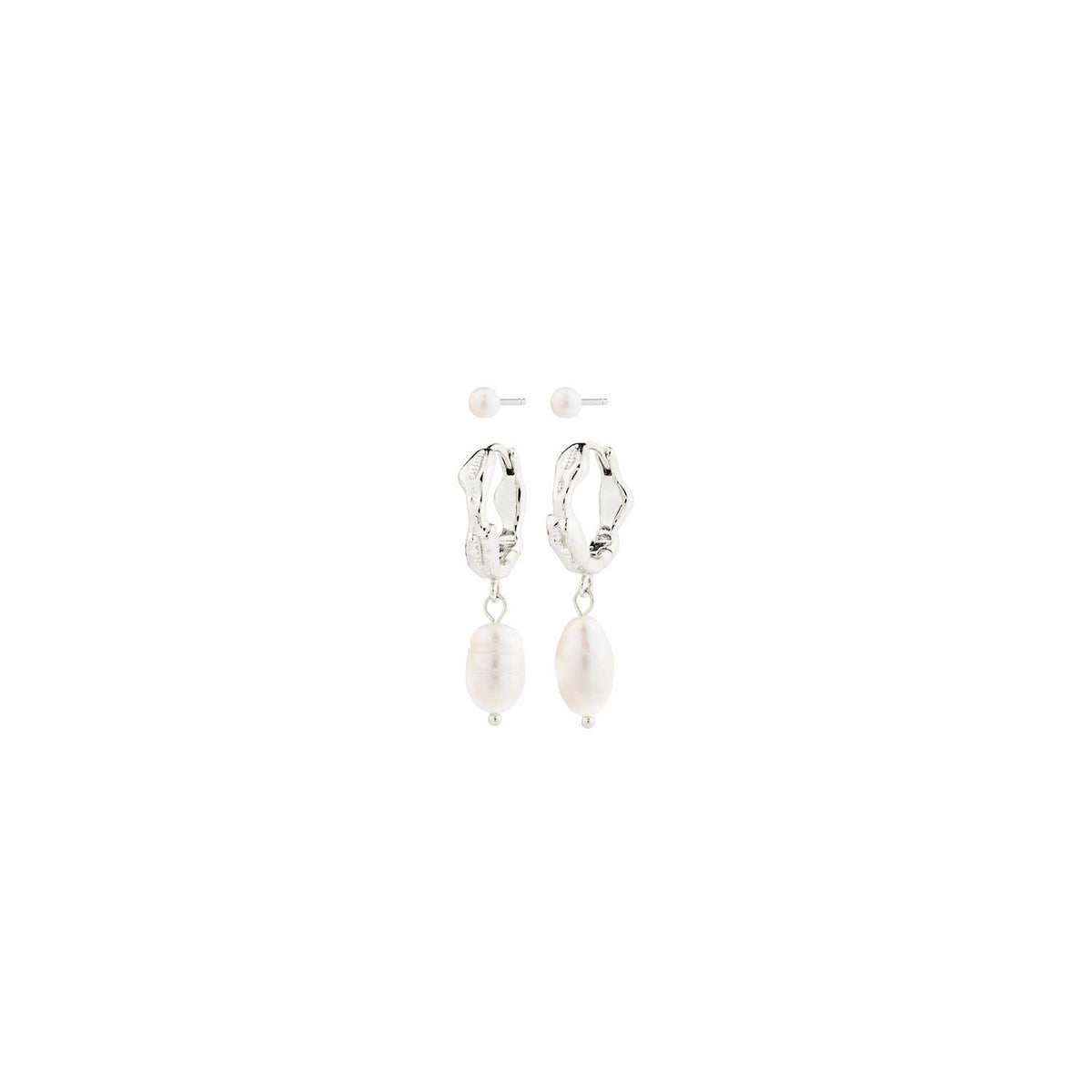 Pilgrim Jonne Set of 2 Pearl Earrings, Silver