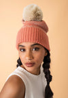 Powder Thora Bobble Hat, Coral & Taupe