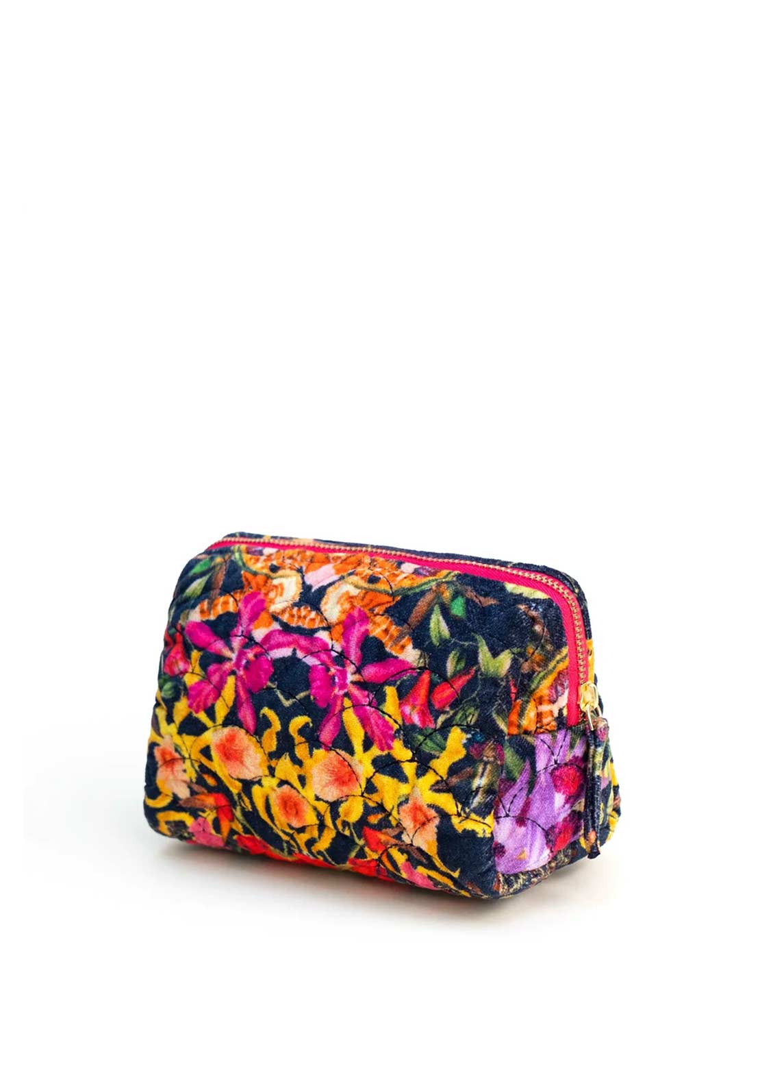 Powder Botanical Kaleidoscope Quilted Velvet Vanity Bag, Pink