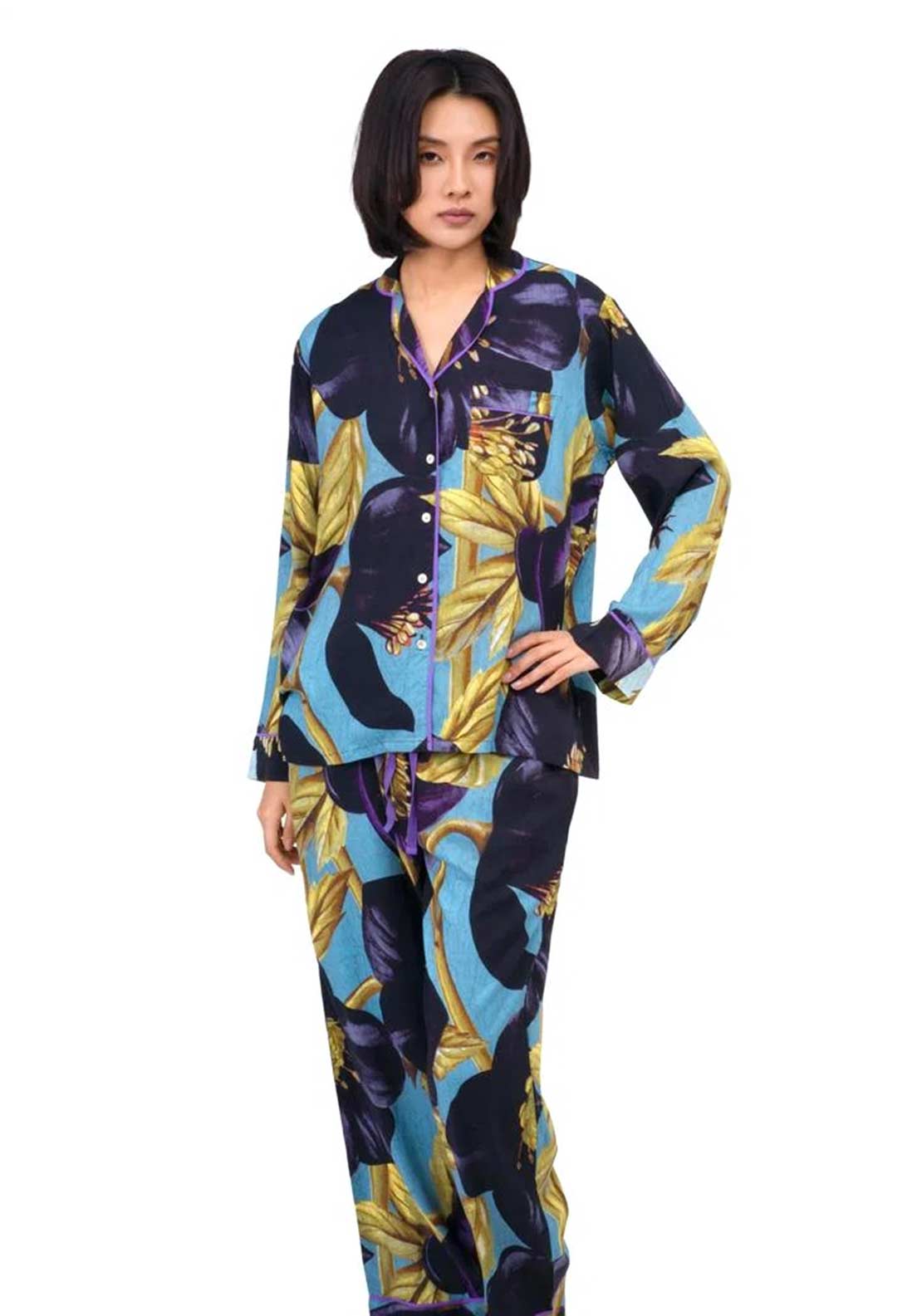 Powder Hellebore Pyjama Set, Blue Multi