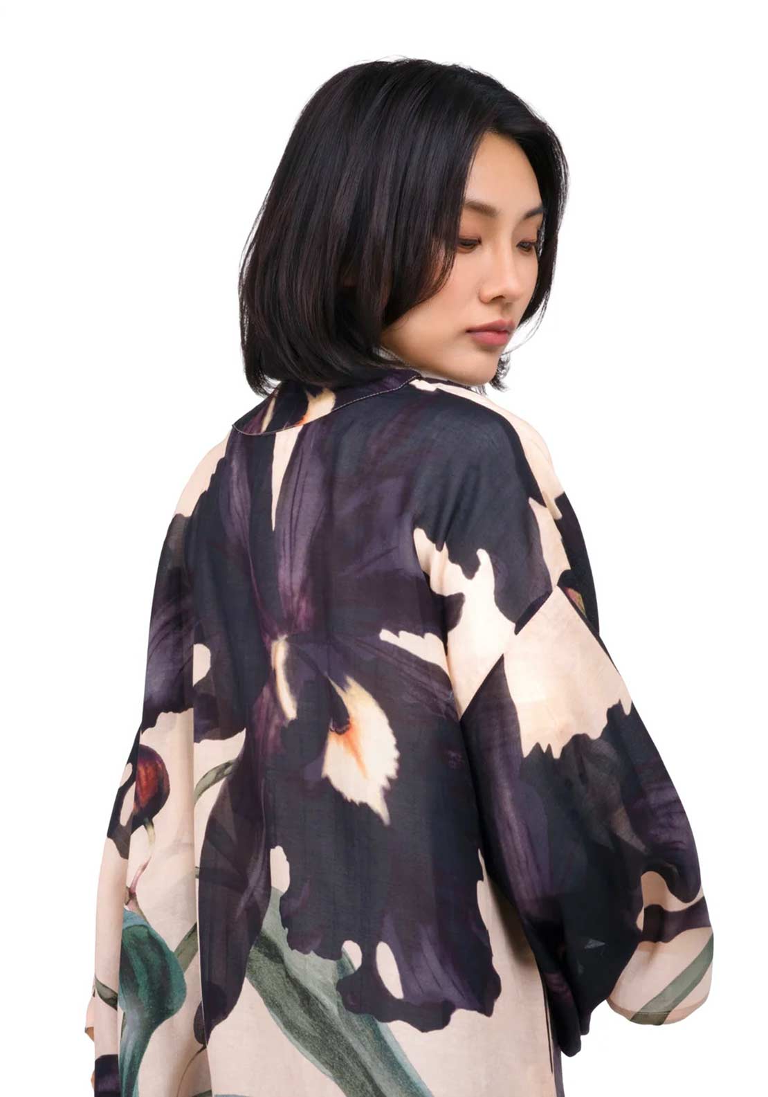 Powder Midnight Orchid Short Kimono Jacket, Cream Multi