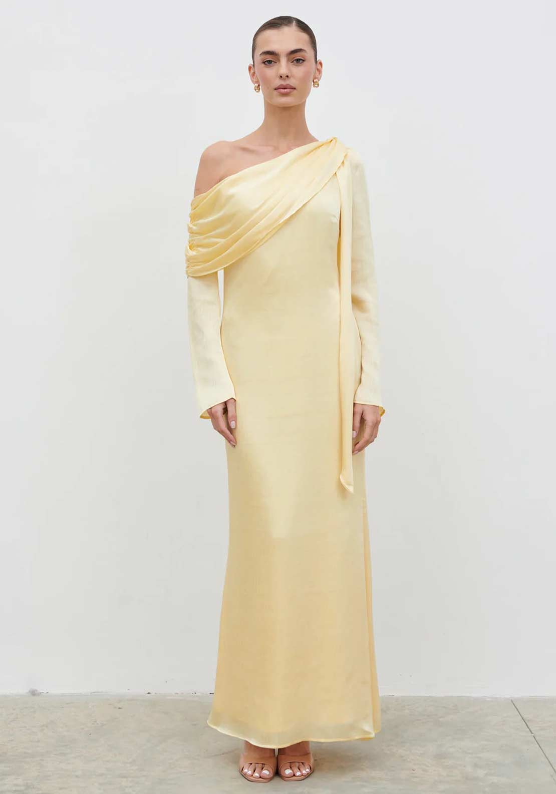 Pretty Lavish Neomie One Shoulder Tie Chiffon Maxi Dress, Yellow