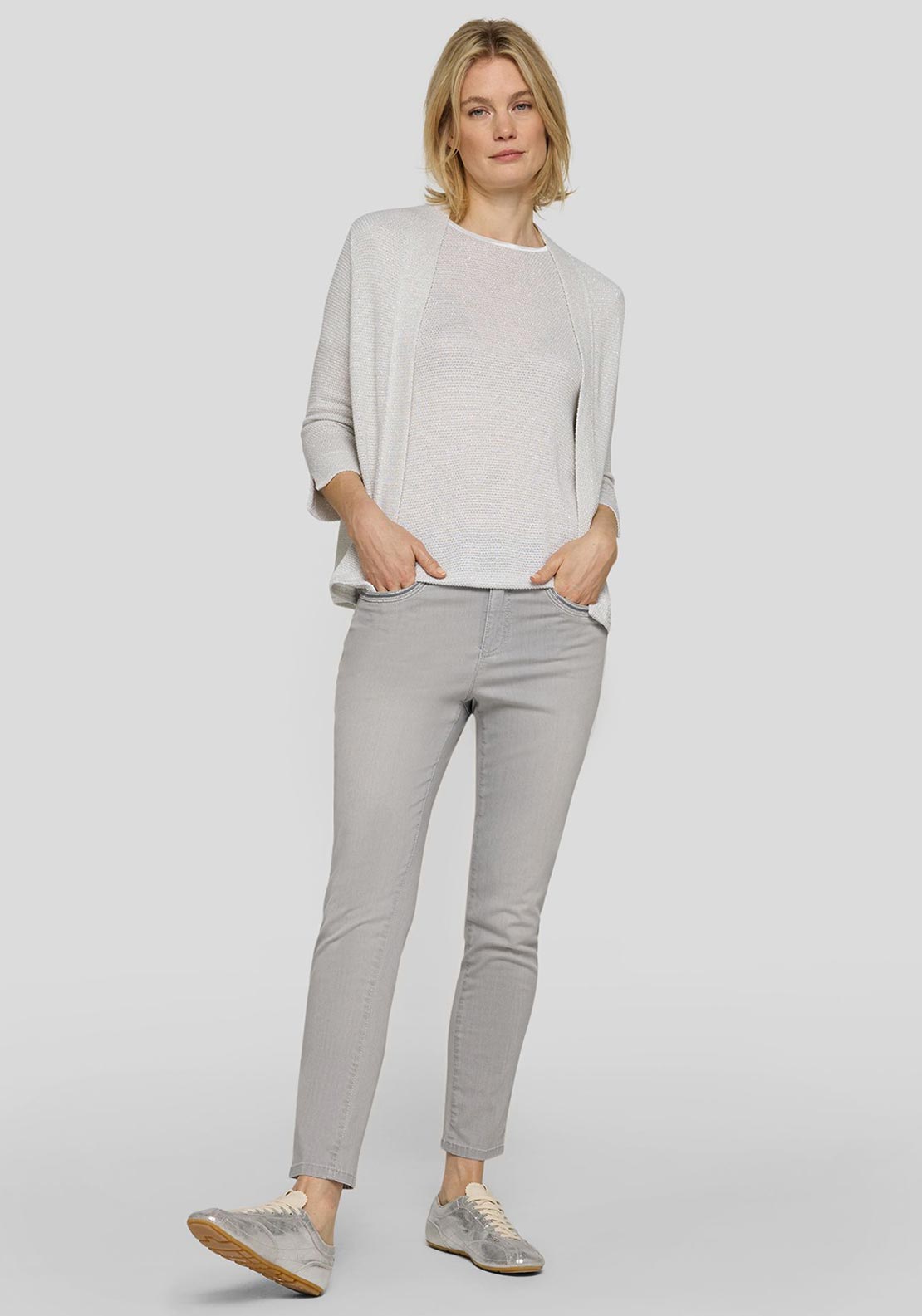 Rabe Open Glitter Detail Cardigan, Silver