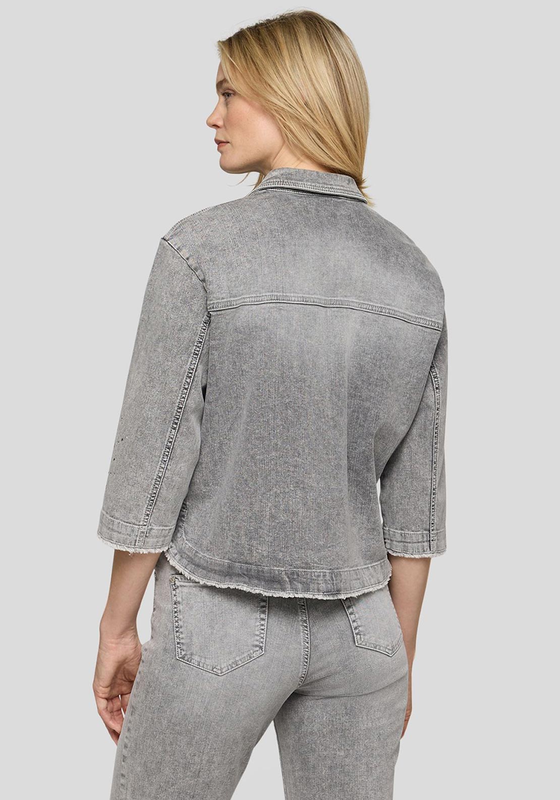 Rabe Distressed Rhinestone Detail Denim Jacket, Grey
