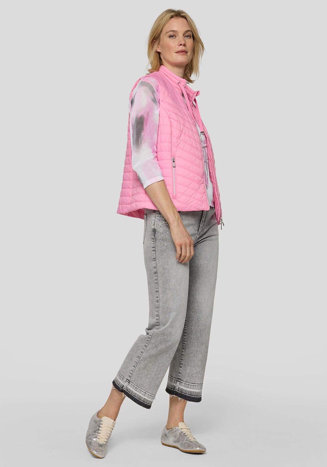 Rabe Quilted Zip Up Gilet, Pink